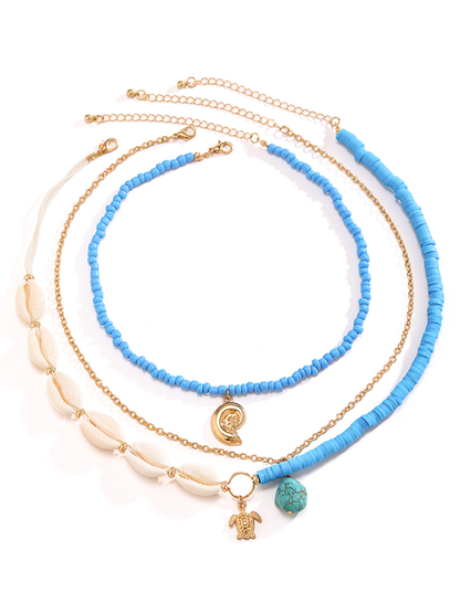 Ocean-style shell conch tassel multi-layer necklace, stacked soft clay starfish necklace - Hiccupzz