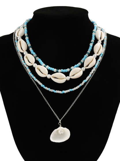 Ocean-style shell conch tassel multi-layer necklace, stacked soft clay starfish necklace - Hiccupzz