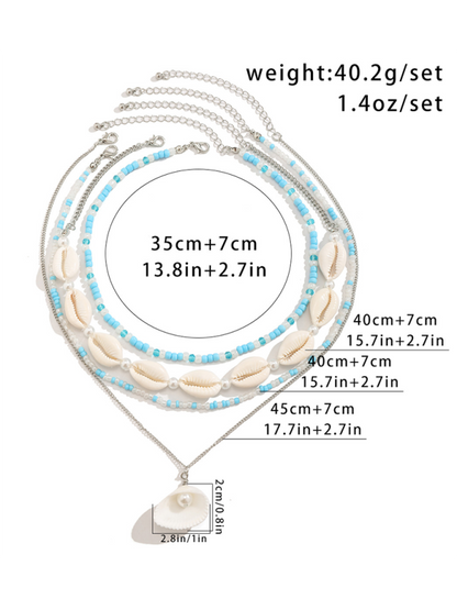 Ocean-style shell conch tassel multi-layer necklace, stacked soft clay starfish necklace - Hiccupzz