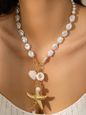 Ocean-style shell conch tassel multi-layer necklace, stacked soft clay starfish necklace - Hiccupzz