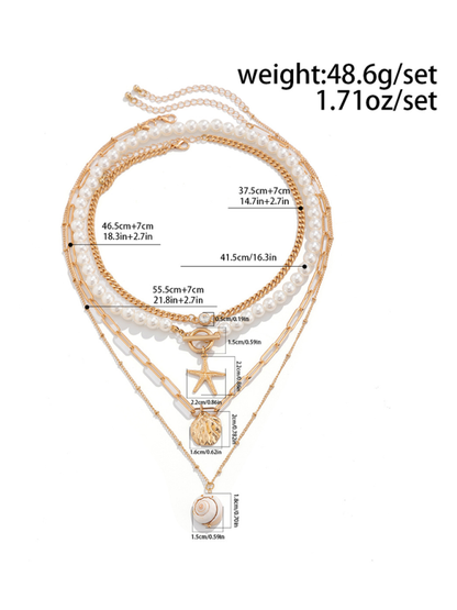 Ocean-style shell conch tassel multi-layer necklace, stacked soft clay starfish necklace - Hiccupzz