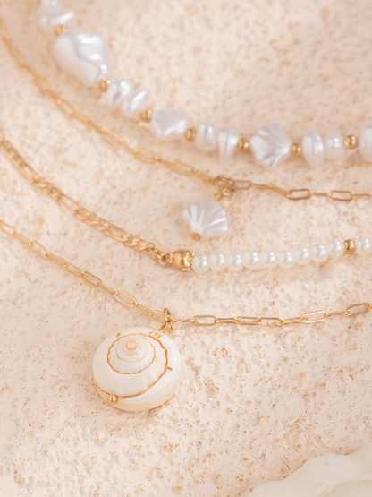 Ocean-style shell conch tassel multi-layer necklace, stacked soft clay starfish necklace - Hiccupzz