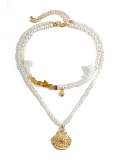 Ocean-style shell conch tassel multi-layer necklace, stacked soft clay starfish necklace - Hiccupzz