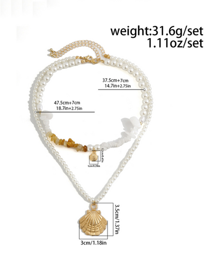 Ocean-style shell conch tassel multi-layer necklace, stacked soft clay starfish necklace - Hiccupzz