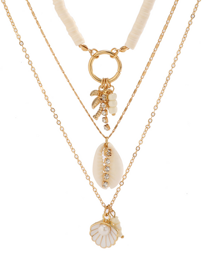 Ocean-style shell conch tassel multi-layer necklace, stacked soft clay starfish necklace - Hiccupzz