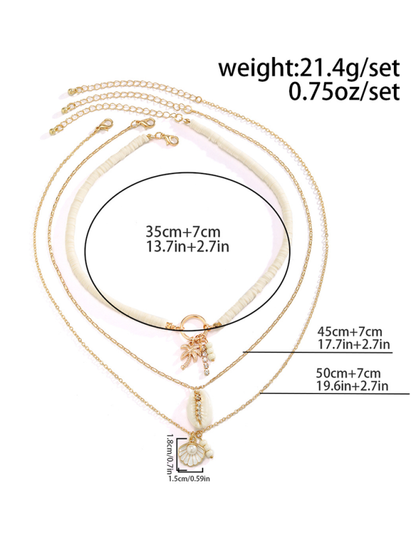 Ocean-style shell conch tassel multi-layer necklace, stacked soft clay starfish necklace - Hiccupzz
