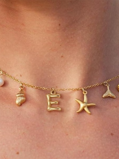 New Fashion Pearl Ocean Shell Letter Necklace - Hiccupzz