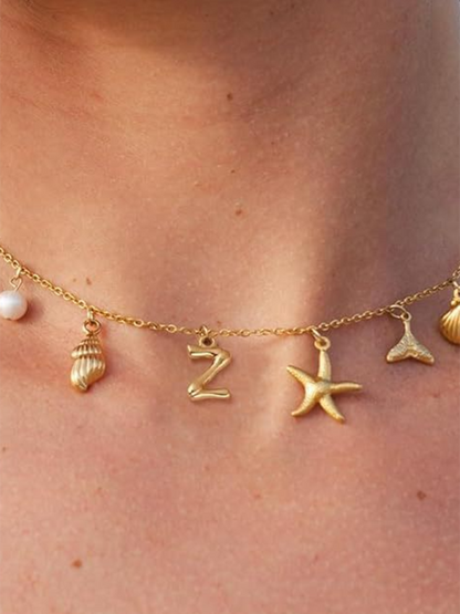 New Fashion Pearl Ocean Shell Letter Necklace - Hiccupzz