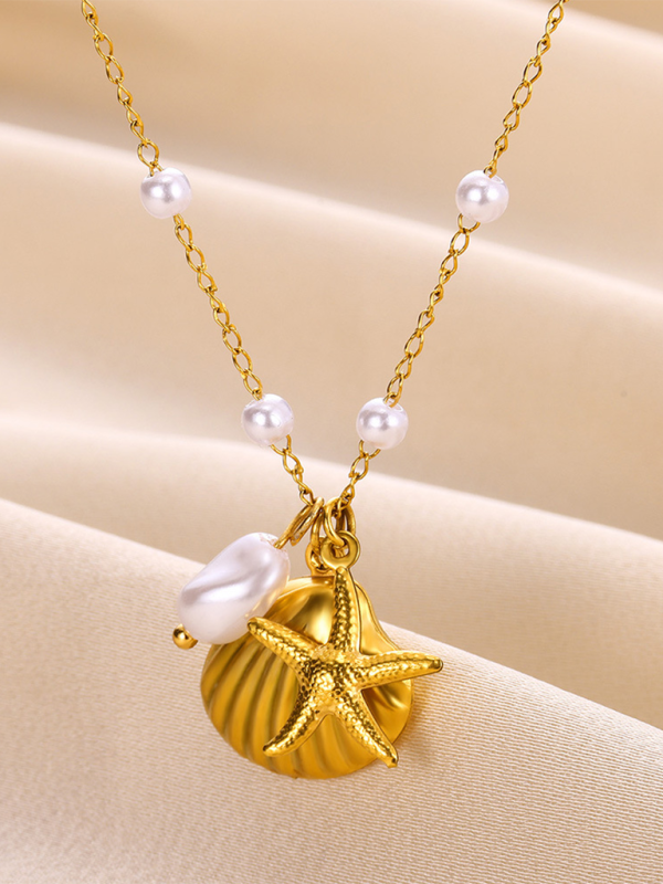 New Shell Starfish Scallop Pearl Necklace Jewelry - Hiccupzz