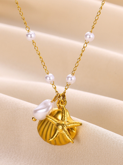 New Shell Starfish Scallop Pearl Necklace Jewelry - Hiccupzz