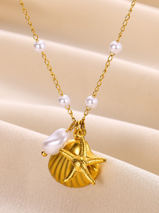 New Shell Starfish Scallop Pearl Necklace Jewelry - Hiccupzz