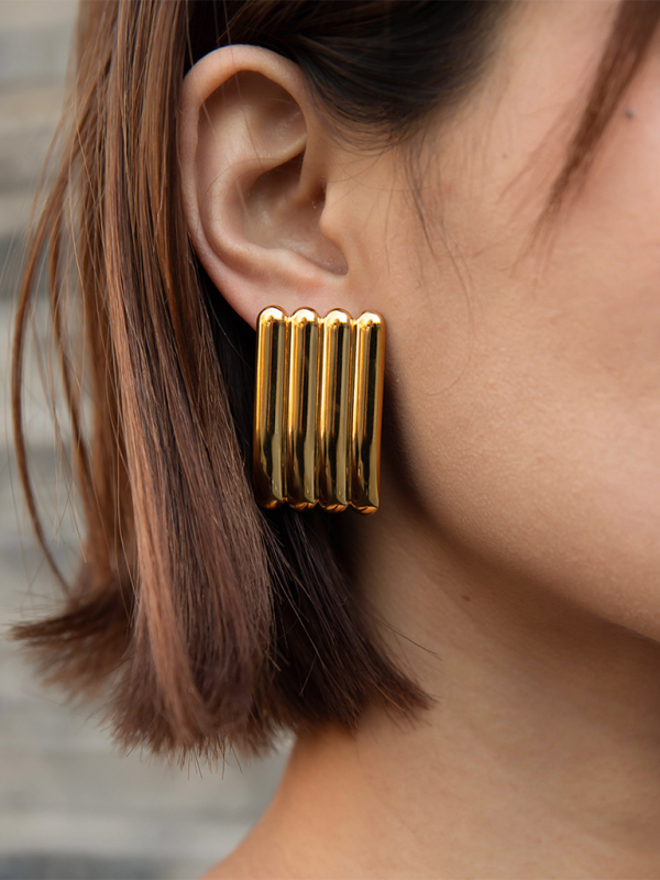 New versatile simple gold striped earrings - Hiccupzz
