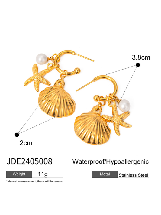New ocean series accessories fashionable and versatile starfish shell pearl earrings - Hiccupzz