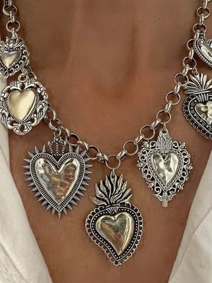 Multiple Sacred Heart Pendant Necklace Silver Chain Personalized Design Female Jewelry - Hiccupzz