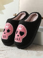 Halloween contrasting skull pattern indoor home plush warm slippers - Hiccupzz