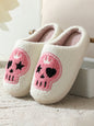 Halloween contrasting skull pattern indoor home plush warm slippers - Hiccupzz