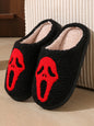 Halloween contrasting skull ghost face pattern indoor home plush warm slippers - Hiccupzz