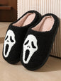 Halloween contrasting skull ghost face pattern indoor home plush warm slippers - Hiccupzz
