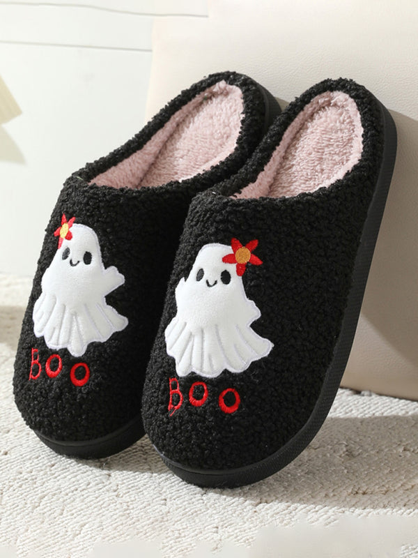 Halloween pattern home plush warm slippers