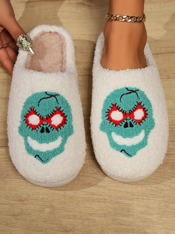 Halloween pattern home plush warm slippers