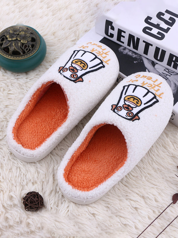 Halloween Cartoon Pumpkin Dog Plush Couple Indoor Comfort Slippers