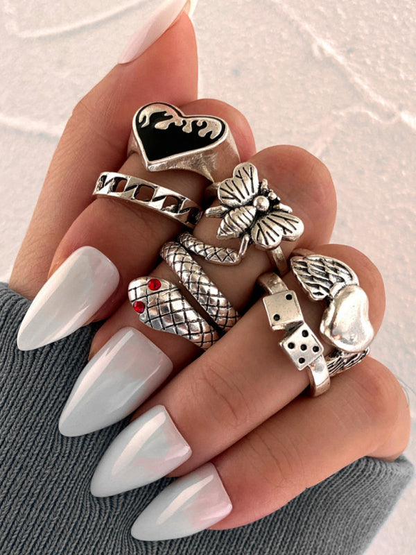 Playing Card Ring Vintage Spade Card Ring Creative Personality Joint Ring Set 5-piece Set