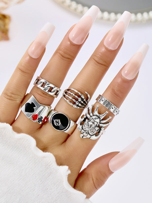 Playing Card Ring Vintage Spade Card Ring Creative Personality Joint Ring Set 5-piece Set