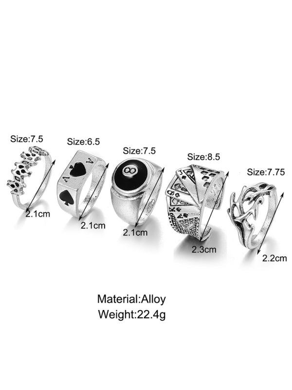 Playing Card Ring Vintage Spade Card Ring Creative Personality Joint Ring Set 5-piece Set