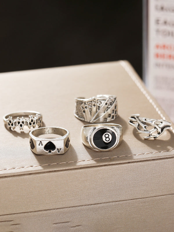 Playing Card Ring Vintage Spade Card Ring Creative Personality Joint Ring Set 5-piece Set