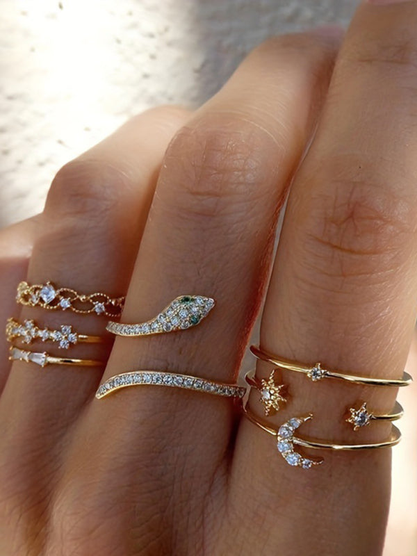 Star Moon Snake Ring Set Creative Retro Women's Joint Ring Set