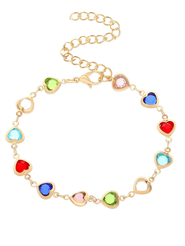 Colorful love zircon bracelet Personalized temperament alloy heart-shaped dopamine bracelet