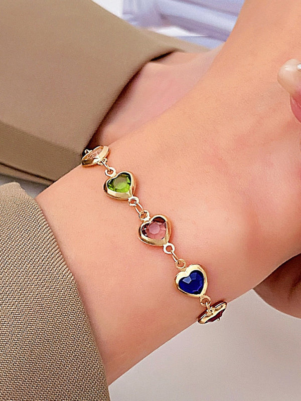 Colorful love zircon bracelet Personalized temperament alloy heart-shaped dopamine bracelet