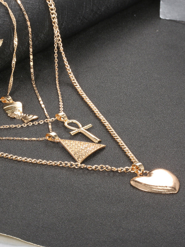 Pyramid clavicle chain heart pendant multi-layer necklace