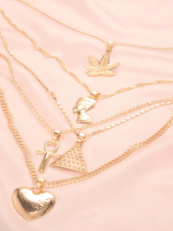 Pyramid clavicle chain heart pendant multi-layer necklace