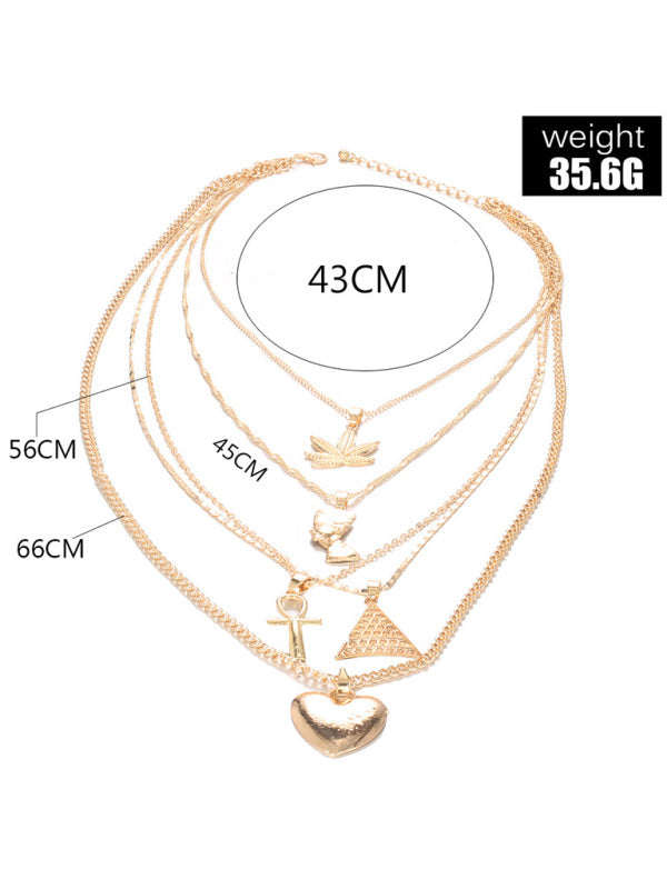 Pyramid clavicle chain heart pendant multi-layer necklace