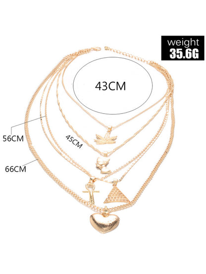 Pyramid clavicle chain heart pendant multi-layer necklace