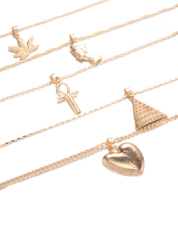 Pyramid clavicle chain heart pendant multi-layer necklace