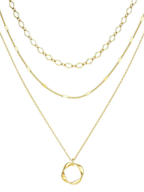 Simple twisted circle pendant fashionable women's three-layer necklace