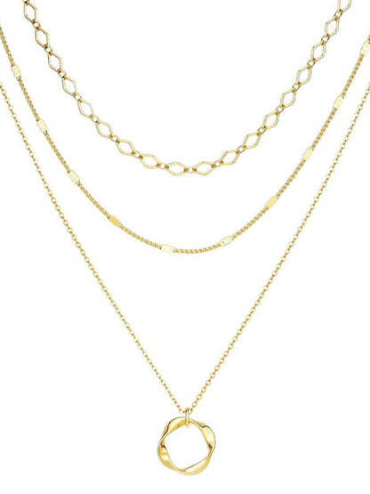 Simple twisted circle pendant fashionable women's three-layer necklace