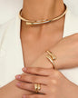Fashionable Geometric Jewelry Set – 3-Piece Smooth Metal Collar Necklace, Bracelet & Ring for Women