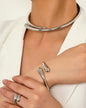 Fashionable Geometric Jewelry Set – 3-Piece Smooth Metal Collar Necklace, Bracelet & Ring for Women