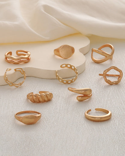 Twisted Hollow Cross Chain Ring Punk Alloy All-match Set Ring