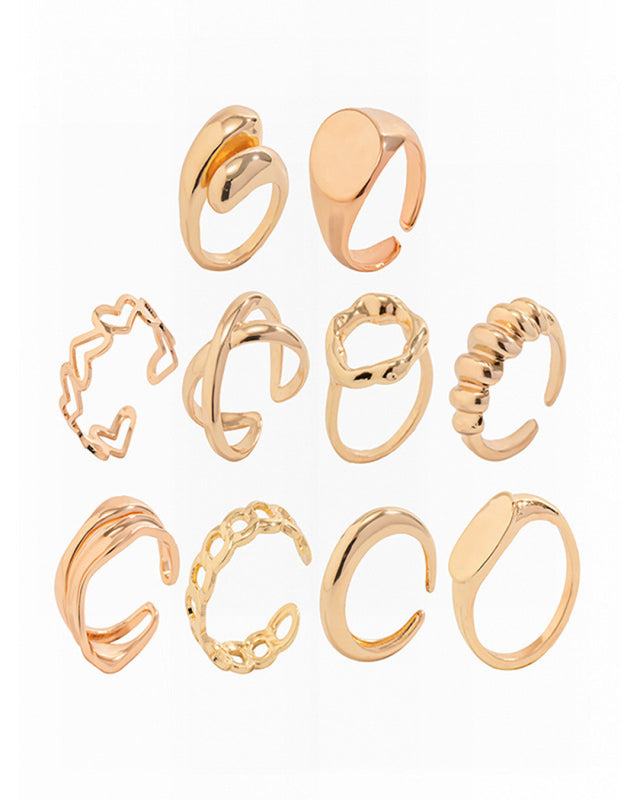 Twisted Hollow Cross Chain Ring Punk Alloy All-match Set Ring