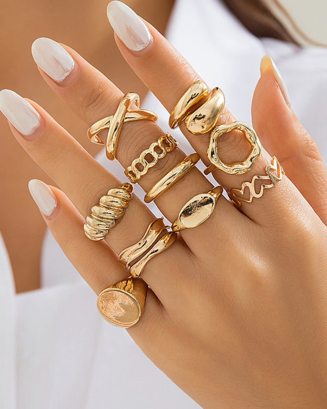 Twisted Hollow Cross Chain Ring Punk Alloy All-match Set Ring