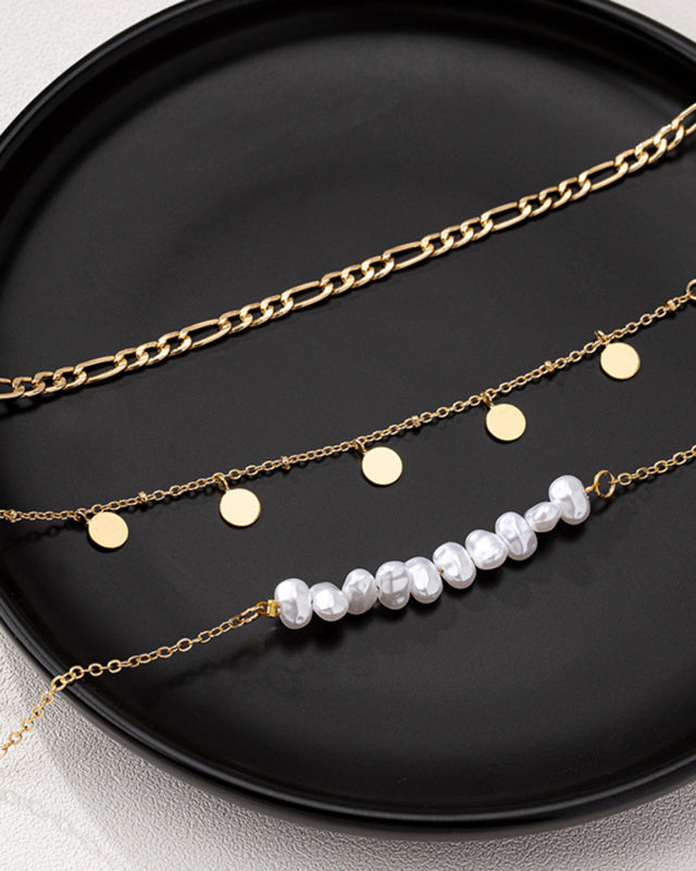 Simple and elegant irregular imitation pearl metal disc women's necklace set