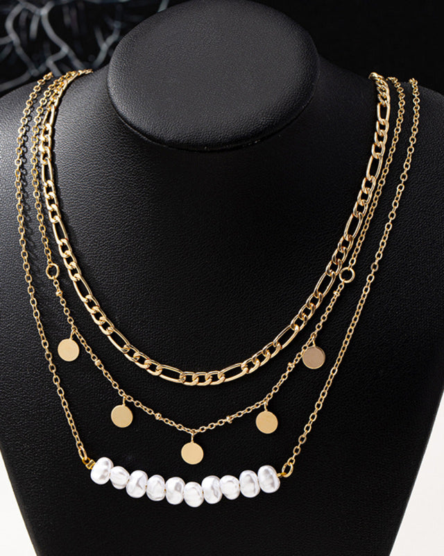 Simple and elegant irregular imitation pearl metal disc women's necklace set