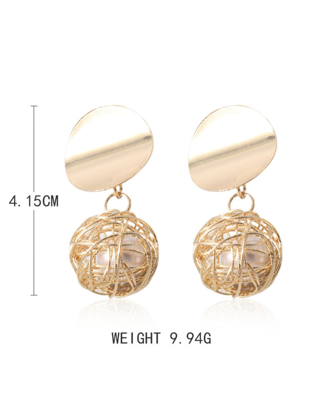 Fashion earrings, personalized hollow gold wire wrapped ball pearl earrings, non-pierced ear clips