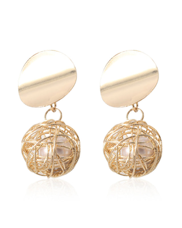 Fashion earrings, personalized hollow gold wire wrapped ball pearl earrings, non-pierced ear clips