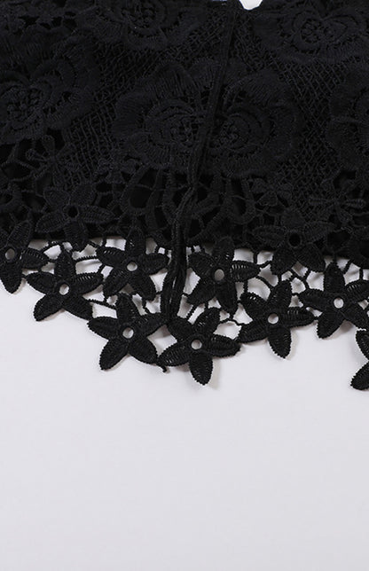 Spaghetti Straps Crochet Lace Hollow Out Bra Thong Lingerie Set