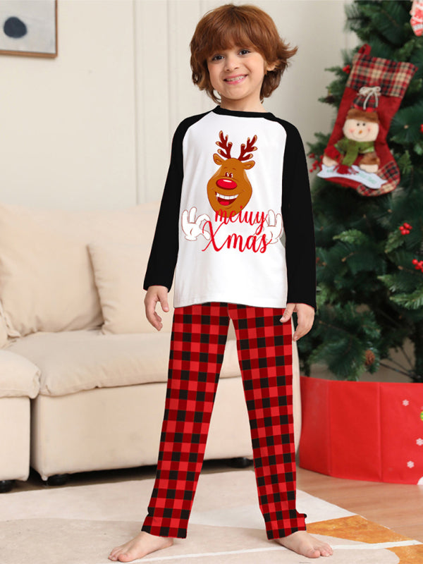 New style fawn letter plaid printed home wear pajamas Christmas parent-child set - Hiccupzz